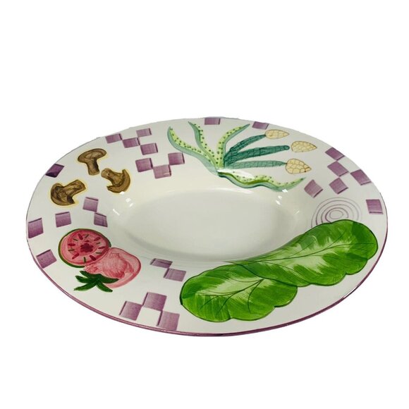 Laurie Gates Oval Serving Bowl Heavy Ceramic Hand Painted Vegetable Checkerboard - Picture 1 of 12